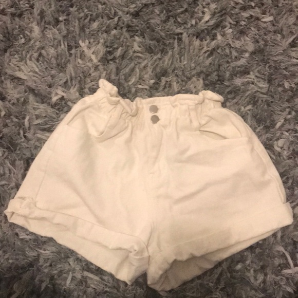 Princess Polly Pants - White denim paper bag shorts